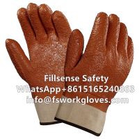 Safety Cuff Cotton Jersey Liner PVC Rough Sandy Coated Heavy Duty Gloves