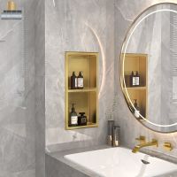 Selling Stainless Steel Bathroom Wall Square Golden Bushed Shower Niche