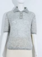 Guoou Summer Ladies Knit Wool Women Fabric Knitted Windsor Collar Short Sleeve Pull Knitwear Mohair Top