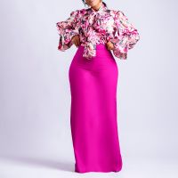New fashion printing long sleeve shirt skirt two-piece sets long dresses for women