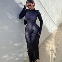 Sexy and unique high street fashionable women's dress 3D Body Print Full Sleeve Unique Body-Shaping Maxi Dress