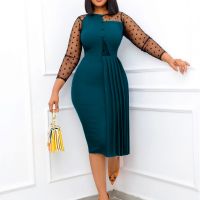 Fashion mesh stitching slim bag hip slit dress African plus size women's clothing