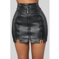 Wholesale Double Zipper Leather Skirt Custom Zipper Pleated Leather Skirt