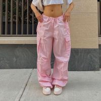 Fashion Design Loose straight Cargo Pants Cotton Polyester high waist wide leg casual pants for Women