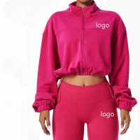 Custom Logo Sports Fitness Workout Long Sleeve Zip Up Coat High Neck Sweatshirts Jogger Oversized Women's Hoodies Sweatshirts