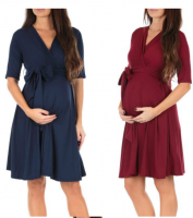 Women's Faux Wrap Maternity Dress with Adjustable Belt V Neck Breastfeeding Pregnancy Dresses Casual Nursing Dress
