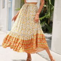 00:00 00:19  View larger image Add to Compare  Share Custom Split Skirts for Women Summer High Waist Floral Print Button Skirt Fashion Vintage Casual Loose A-line Skirt