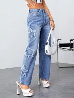 Ripped Patch Straight Jean for Women
