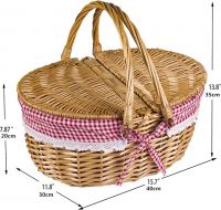 Hot Sale Eco-friendly Handle Sturdy Woven Wicker Picnic Basket With Lid And Red Washable Plaids Line