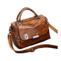 Classical Multi Pockets Leather Handbag Large Capacity Retro Tote Work Messenger Bag Stylish Crossbody  Bag - #128