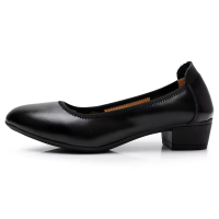 Non-slip Soft Bottom Black Leather Professional Work Shoes For Women Hospital Kitchen Airline
