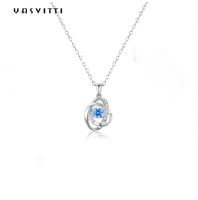1.1 Gram 16.76mm Sterling Silver Jewelry Necklaces 5A CZ Sapphire Stone Necklace