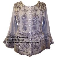 Embroidered Renaissance Gothic Blouse With Lace Work Long Sleeve