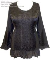 Embroidered Gothic Renaissance Poet Sleeve Satin Lace Blouse / Top