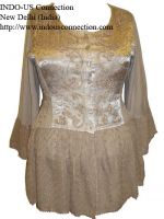 Stone Renaissance Embroidered Satin And Lace Flounce Blouse / Top