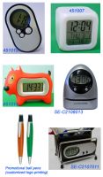 Sell alarm clock, calculators, pens with imprint logos