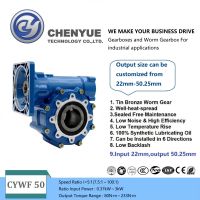 CHENYUE Big Input Hole Worm Gearbox CYWF50 Input 22mm Output 50mm Speed Ratio 5:1 to 100:1 Speed 80-233N.m Engine 3Kw Free Maintenance