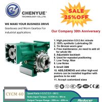 CHENYUE Repeated Positioning 0.5-2 Arc minute Worm Gearbox CYCM40 Servo Input shaft11/14/19mm Output 20mm Speed Ratio from 5:1 to 80:1 Free Maintenance
