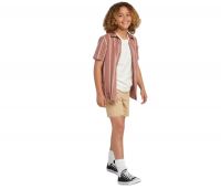 Comprising a shirt and half pants, this clothing set makes any boy look ultra-fashionable. While the pink and white shirt features stripes, a button-down closure, and half sleeves, the pants display a beige color and offers a regular fit. Comfortable, dur