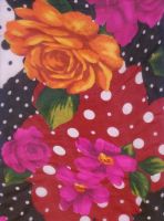 Sell 100% silk satin printed fabric with flowers and dots design