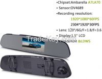 4.3inch LCD HDR A7 car dvr ambarella  full hd 1296P camera dvr car gps car G sensor rearview mirror