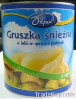 Sell canned snowpear halves in light syrup in 1 kg tin & in 3 kg tin