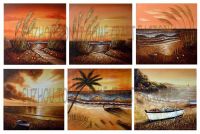 Hot Sale! Bulrush Sunset Fishing Huge Scene Canvas Art Oil Painting