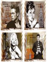 Hot Sale! 3-Panel Pop Star Canvas Painting Wood Folding Divider Screen