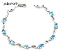 925 Silver Natural Blue Topaz Bracelet l040698b