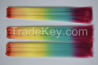 2015 popular rainbow colr synthetic hair weft ombre hair weft