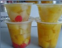 fruit cocktail in plastic cup