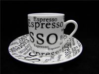 Sell small espresso porcelain cup and saucer with printing all around