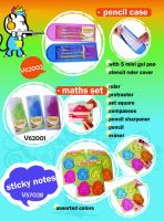 Sell pencil case, maths set and sticky notes