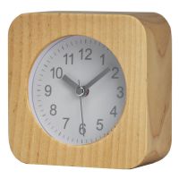 sell Handmade Classic Small Square Wood Silent Desk Alarm Clock with Desk Lamp for Home