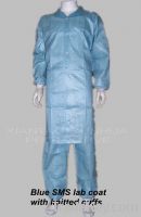 Sell Blue SMS Lab Coat With Lapel Collar, Knitted Cuffs, Buttons