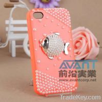 CPC-069 3D Fish Bling Crystal Bow Rhinestone Case Cover For iPhone 4s