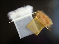 organza bag with feather