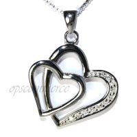 CZ Double heart Pendant with rhodium finished 925 sterling silver