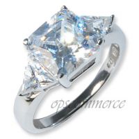 Center Stone Princess cut CZ Ring with rhodium finished 925 Sterling S
