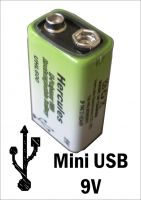 9V Battery Mini USB Rechargeable Li-polymer battery