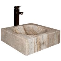 Sell Travertine Square Vessel Sink with Round Basin