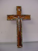 olive wood cross with green mother of pearl