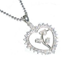 Flower Heart CZ Sterling Silver Necklace