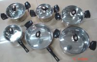 Sell   12pcs stainless steel cookware set with white glass  lid