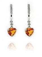 Genuine Ciitrine Heart w/ Diamonds Earrings - 14kt