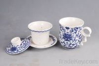 Sell Blue and White Porcelain Infuser Mugs, Porcelain Tea Cups, Drinkw