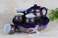 Sell Blue Golden Flower Porcelain Double Layer Tea Set