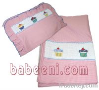 Pink smocked blanket set