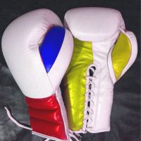 Red Blue & Gold Shiny Grant Model Professional Custom Made Shin Boxing Gloves Customer Brand Logo Printed