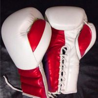 White & Red Shiny Grant Model Professional Custom Made Shin Boxing Gloves Customer Brand Logo Printed